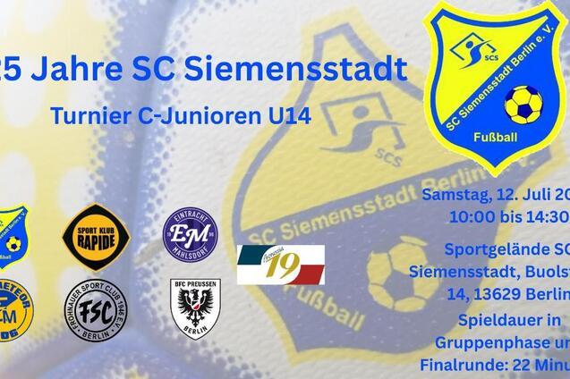 Grafik zum 125-j&auml;hrigen Jubil&auml;um des SC Siemensstadt mit Turnierdetails f&uuml;r C-Junioren U14.