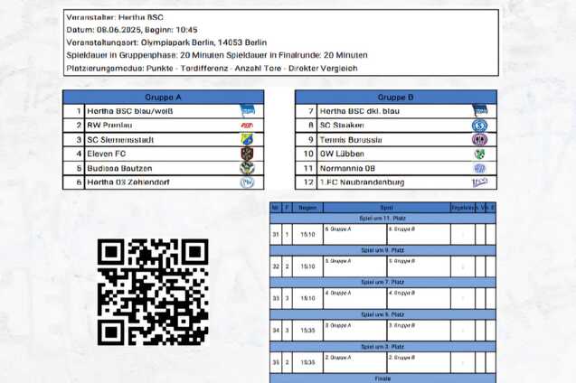 Details zur U11-Pfingstmasters-Veranstaltung von Hertha BSC, inklusive Gruppen und Spielpl&auml;nen.