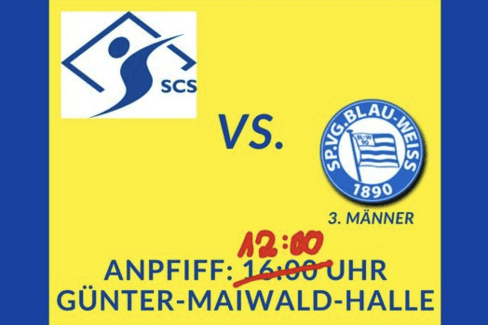 Ank&uuml;ndigung eines Heimspiels am 22.09.24: SCS gegen SPV Blau-Weiss, Anpfiff 16:00 Uhr in der G&uuml;nter-Maiwald-Halle.
