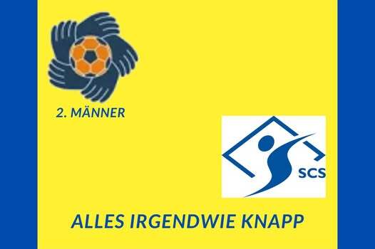 Grafik mit gelbem Hintergrund, den Texten „Spielbericht vom 29.03.25“, „2. Männer“ und „Alles irgendwie knapp“.
