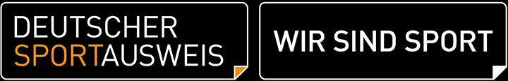 Logo des Deutschen Sportausweises mit dem Schriftzug „Wir sind Sport“ auf schwarzem Hintergrund.