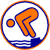 Logo mit stilisierter Person, die ins Wasser springt, umgeben von einem runden orangefarbenen Rahmen.