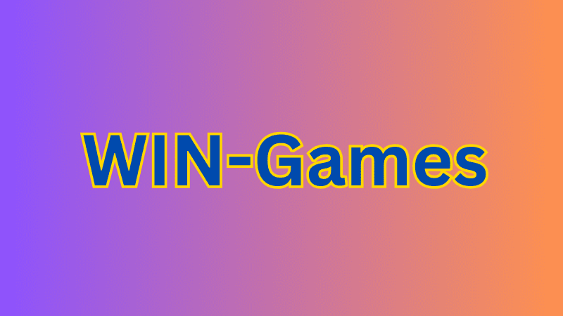 Logo mit dem Text „WIN-Games“ in blauer Schrift auf einem Farbverlauf von Violett zu Orange.