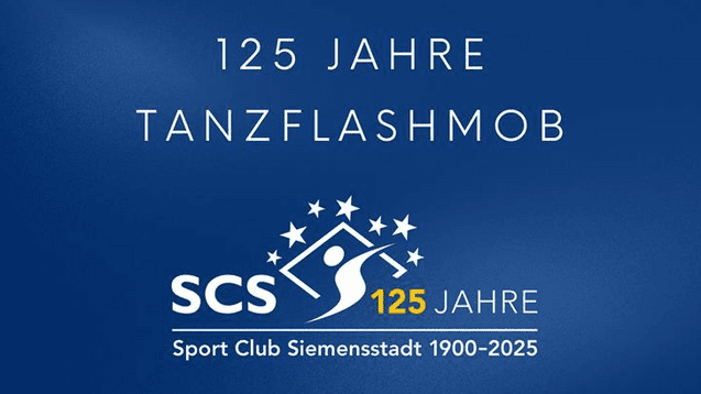 Grafik zur Feier von 125 Jahren Tanzflashmob des Sport Club Siemensstadt mit Logo und Jubil&auml;umsdatum.