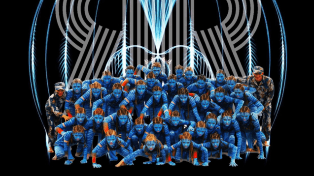 Einladung zur Reverse Gala unBEATable mit Akrobatikshowteam REVERSE auf schwarzem Hintergrund und leuchtenden Designelementen.