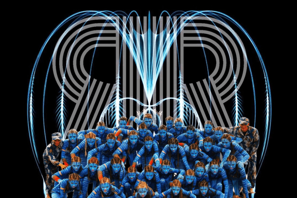 Einladung zur Reverse Gala unBEATable mit Akrobatikshowteam REVERSE auf schwarzem Hintergrund und leuchtenden Designelementen.