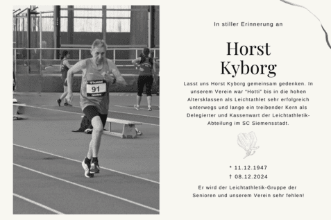 L&auml;ufer mit Startnummer 91 sprintet auf einer Leichtathletikbahn, im Hintergrund andere Athleten und Sporteinrichtungen.