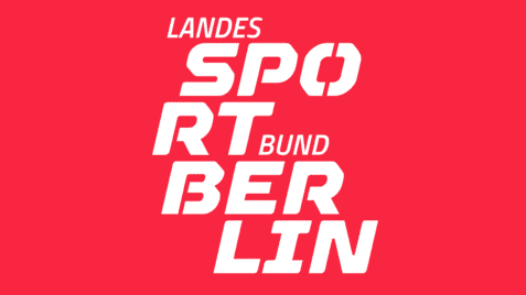 Logo des Landessportbunds Berlin auf rotem Hintergrund, mit hervorgehobenen Buchstaben „LANDES SPORTBUND BERLIN“.