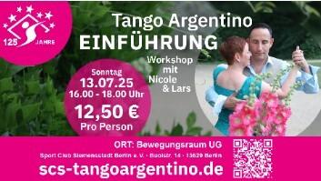 Informationsgrafik für einen Tango Argentino Workshop mit Datum, Uhrzeit, Preisen und Kontaktdaten.