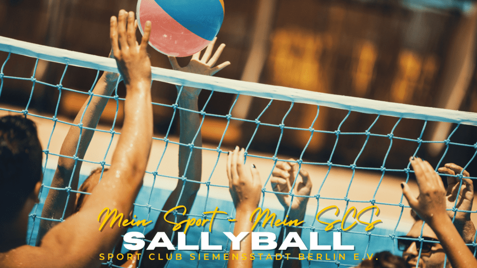 Hände greifen nach einem bunten Ball über einem Wasser-Netz während eines Spiels im Wasserball.