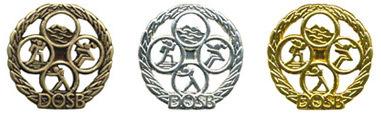 Drei Medaillen in Gold, Silber und Bronze mit dem Logo des DOSB und sportlichen Symbolen im Hintergrund.