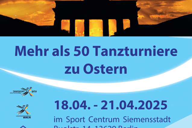 Plakat für das 51. Blaue Band der Spree in Berlin mit Informationen zu Tanzturnieren und Veranstaltungsdaten.