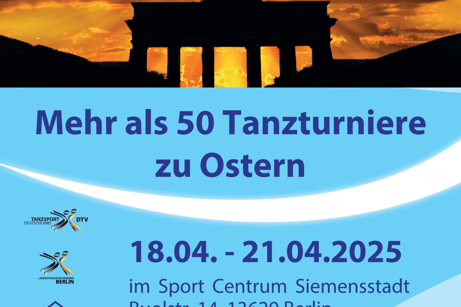 Plakat f&uuml;r das 51. Blaue Band der Spree in Berlin mit Informationen zu Tanzturnieren und Veranstaltungsdaten.